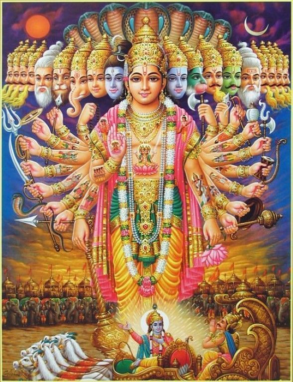 Krishna le muestra a Arjuna, la forma universal, Vishvarupa Krishna