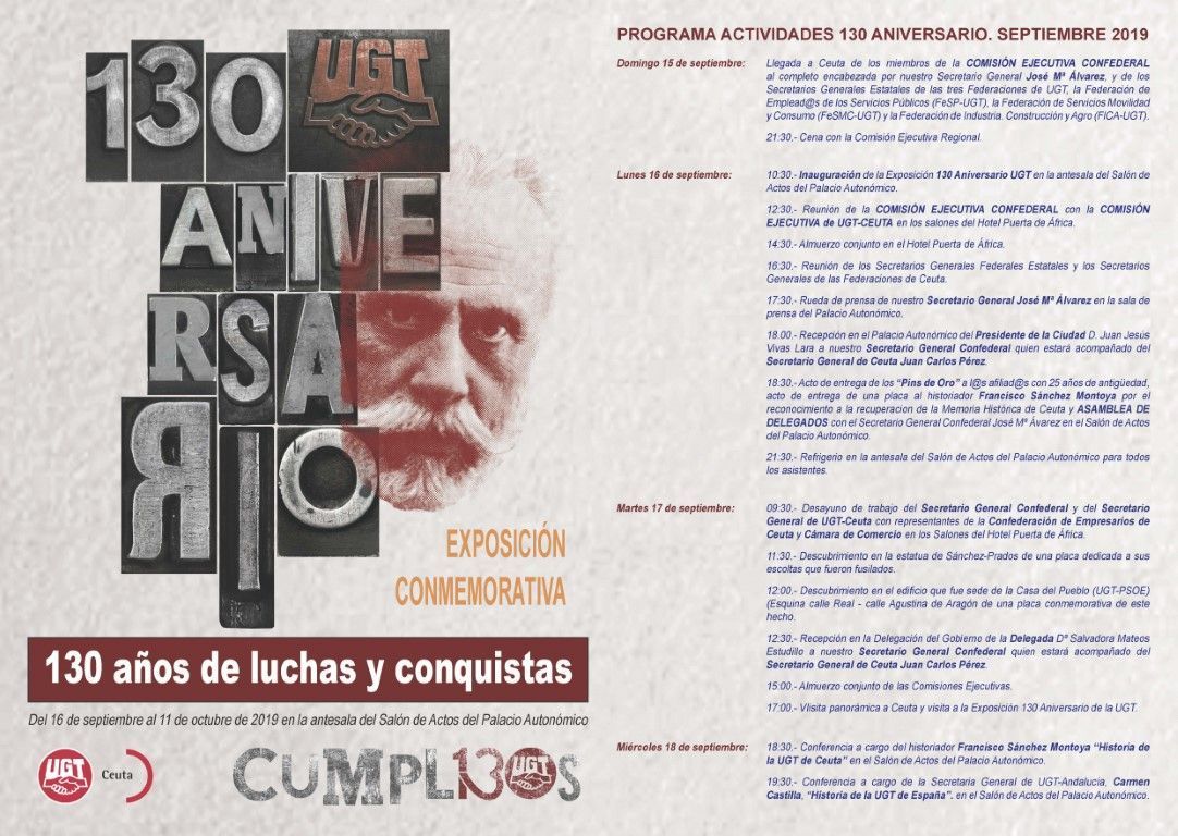 UGT comienza el lunes su programa de actos para conmemorar su 130 aniversario