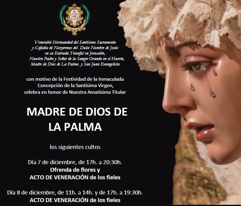 Celebración de cultos en honor de Madre de Dios de La Palma