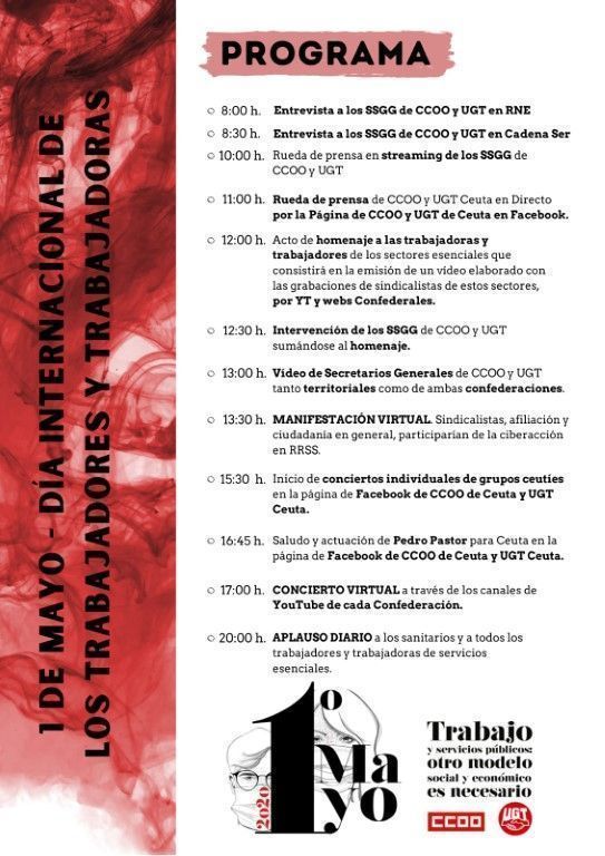 UGT y CCOO programa un “Primero de Mayo” de forma virtual
