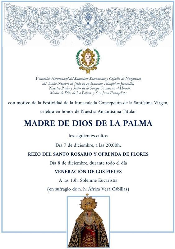 Pollinica celebra la Veneración de Madre de Dios de la Palma por la festividad de la Inmaculada