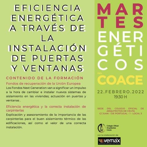 El Colegio de Arquitectos de Ceuta retoma su programa “Martes energéticos del COACE”