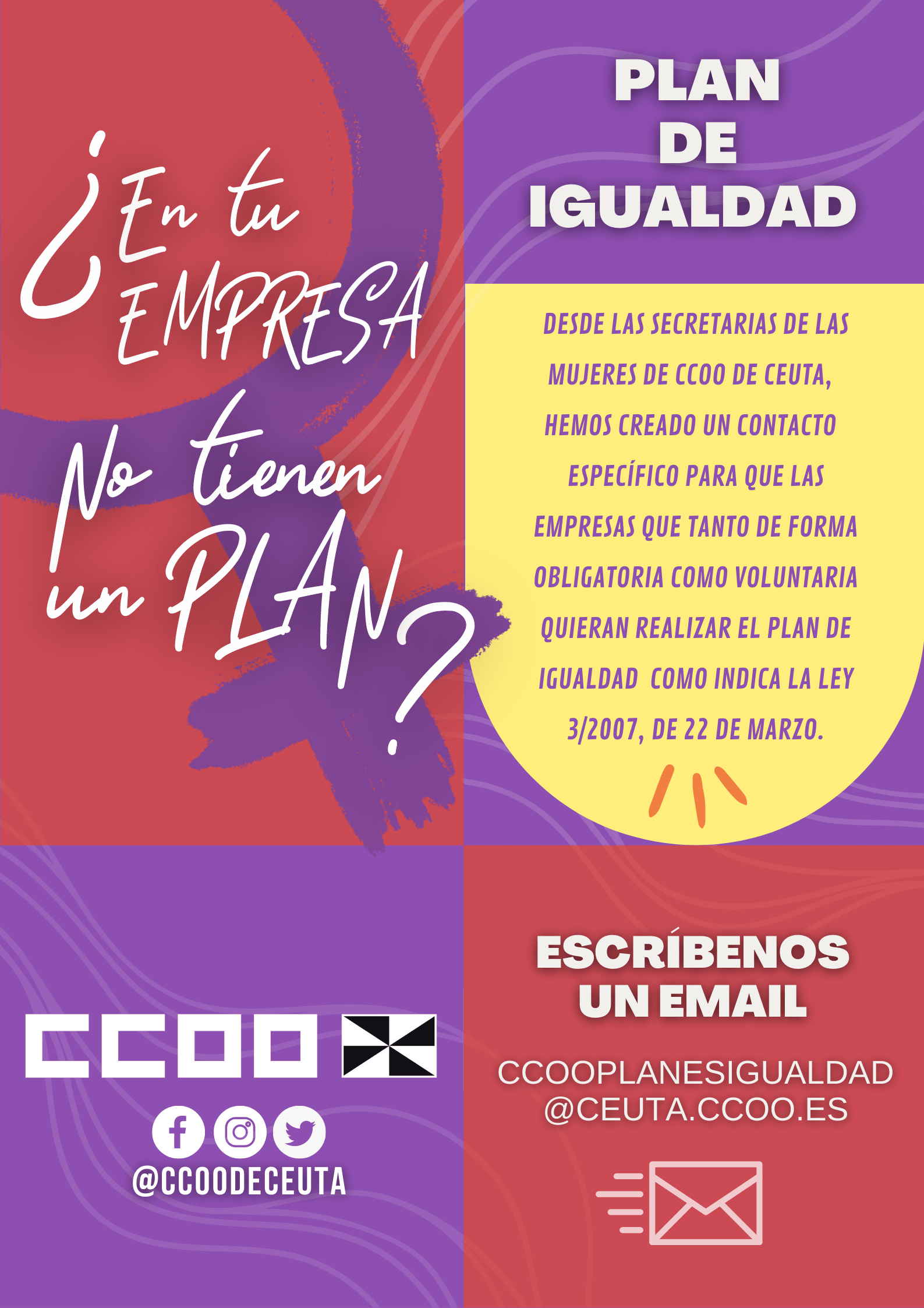 Las Secretarías de CCOO y FSC-CCOO crean un correo específico para el Plan de Igualdad
