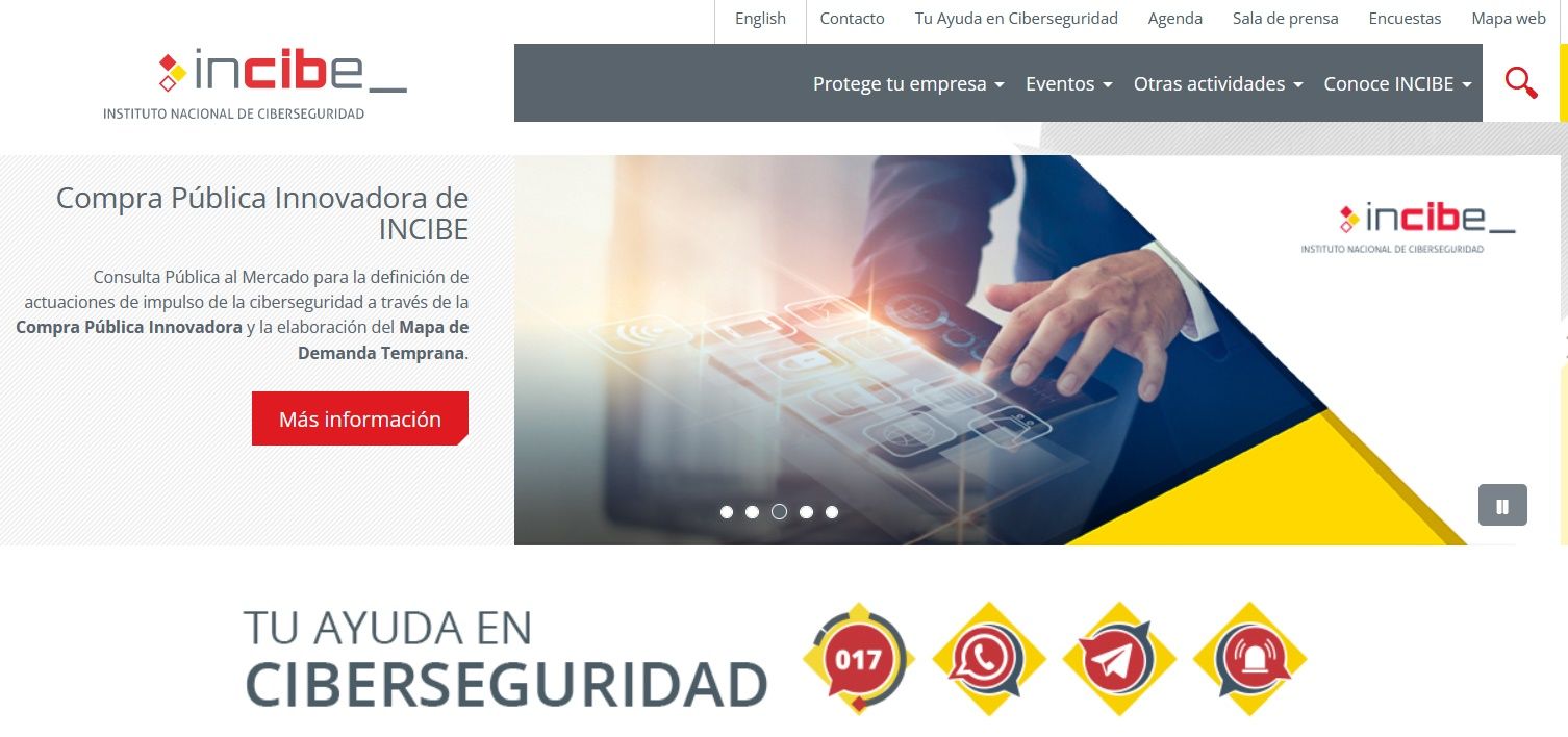 Captura de la web del INCIBE