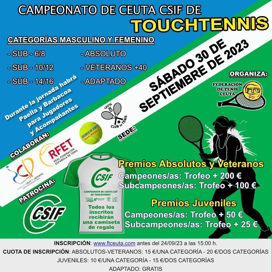 La Federación de Tenis abre la inscripción para el Campeonato de Ceuta CSIF de Touchtennis