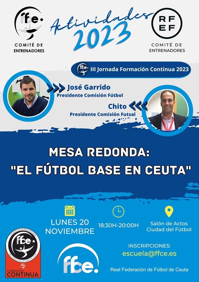 El Comité de Entrenadores de la RFFCE organiza una mesa redonda, “El Fútbol Base en Ceuta”, para el 20 de noviembre 