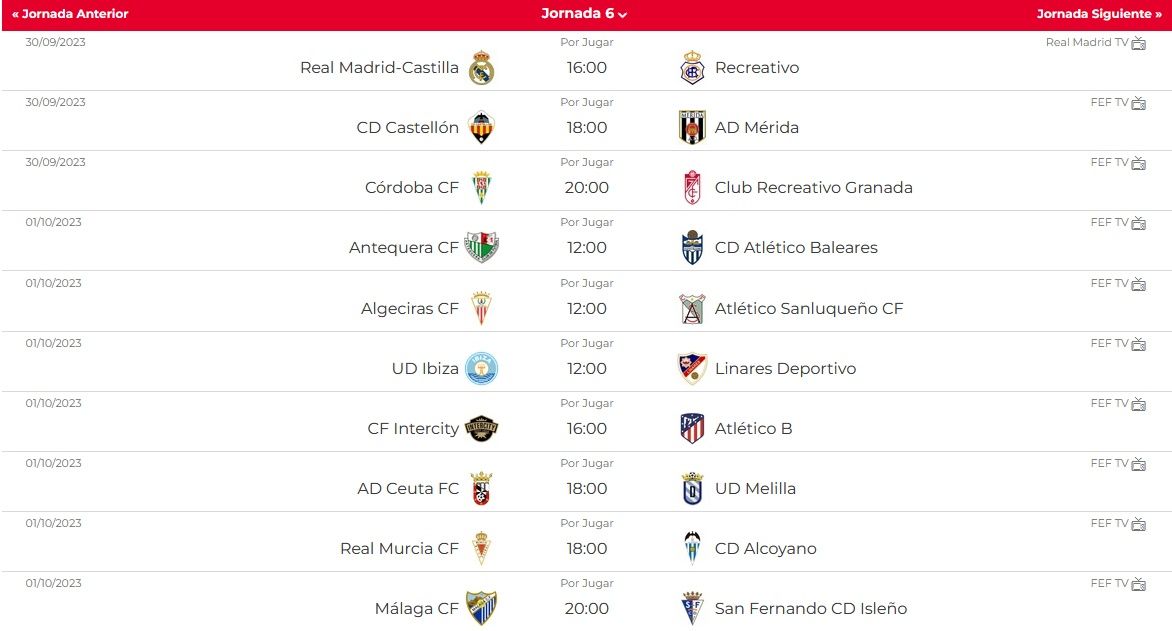 Fuente:RFEF Horario jornada 6