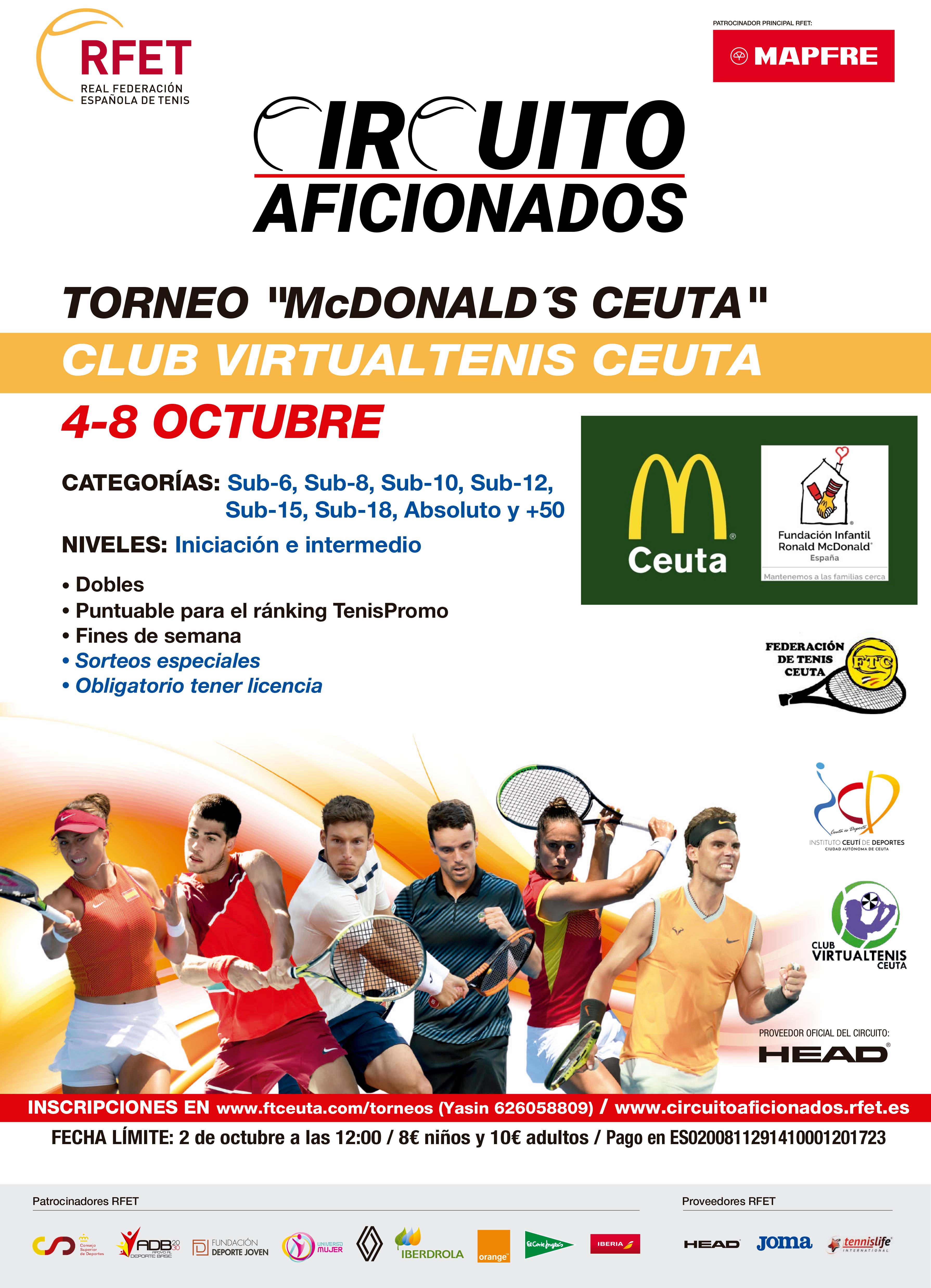 105 tenistas participarán desde mañana en el “Torneo McDonalds Ceuta 2023”