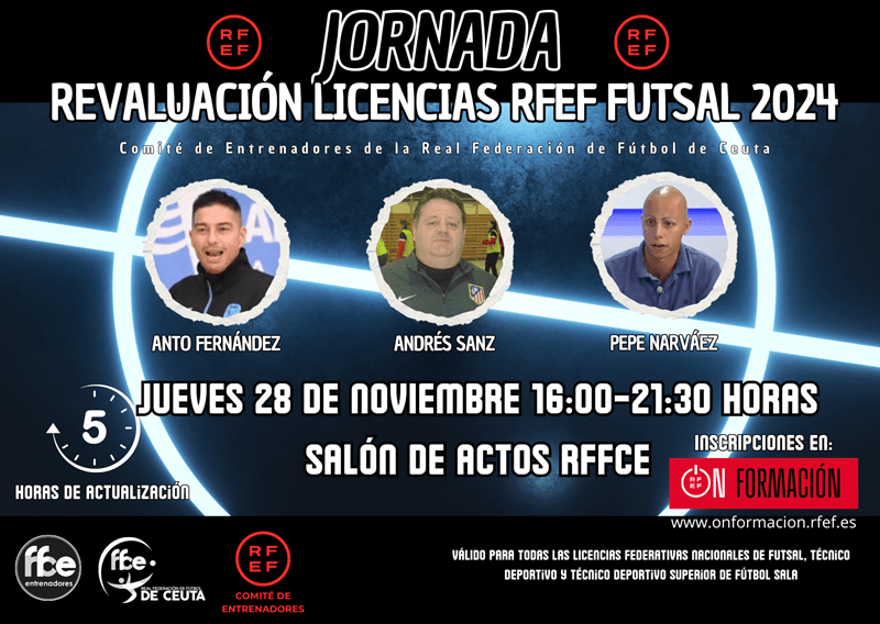 El Comité de Entrenadores organiza una Jornada de Actualización de Licencias para entrenadores de Fútbol Sala el 28 de noviembre