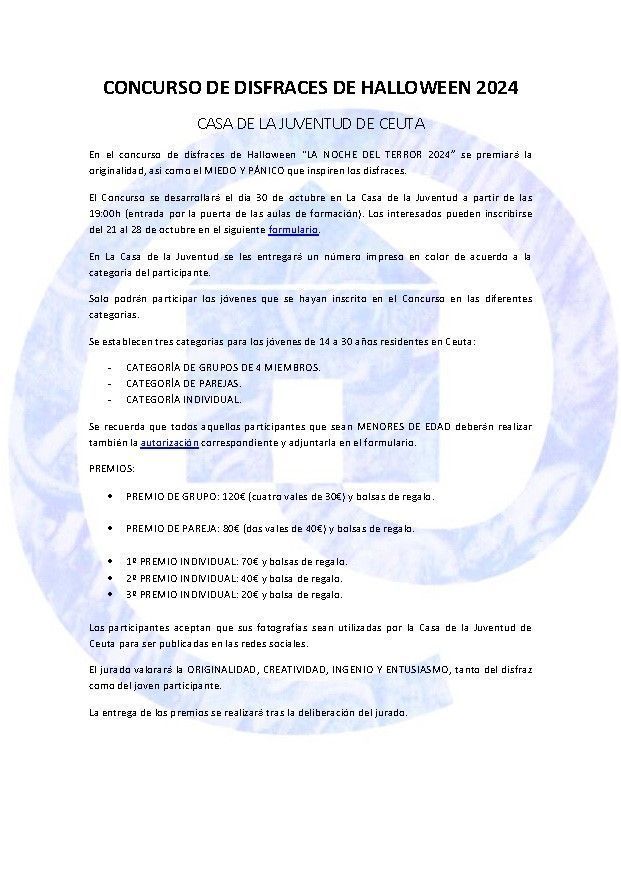 Bases concurso disfraces Halloween