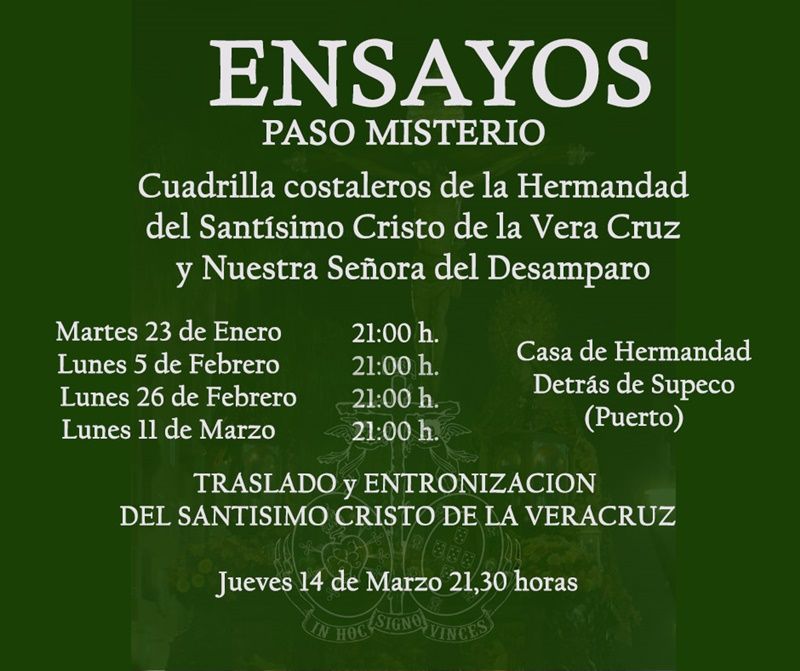 La Vera Cruz define los ensayos del paso de Misterio así como convoca su concurso fotográfico del cartel anunciador