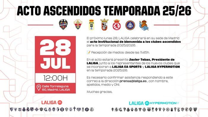 LaLiga celebrará el acto de clubes ascendidos el próximo día 28 de julio