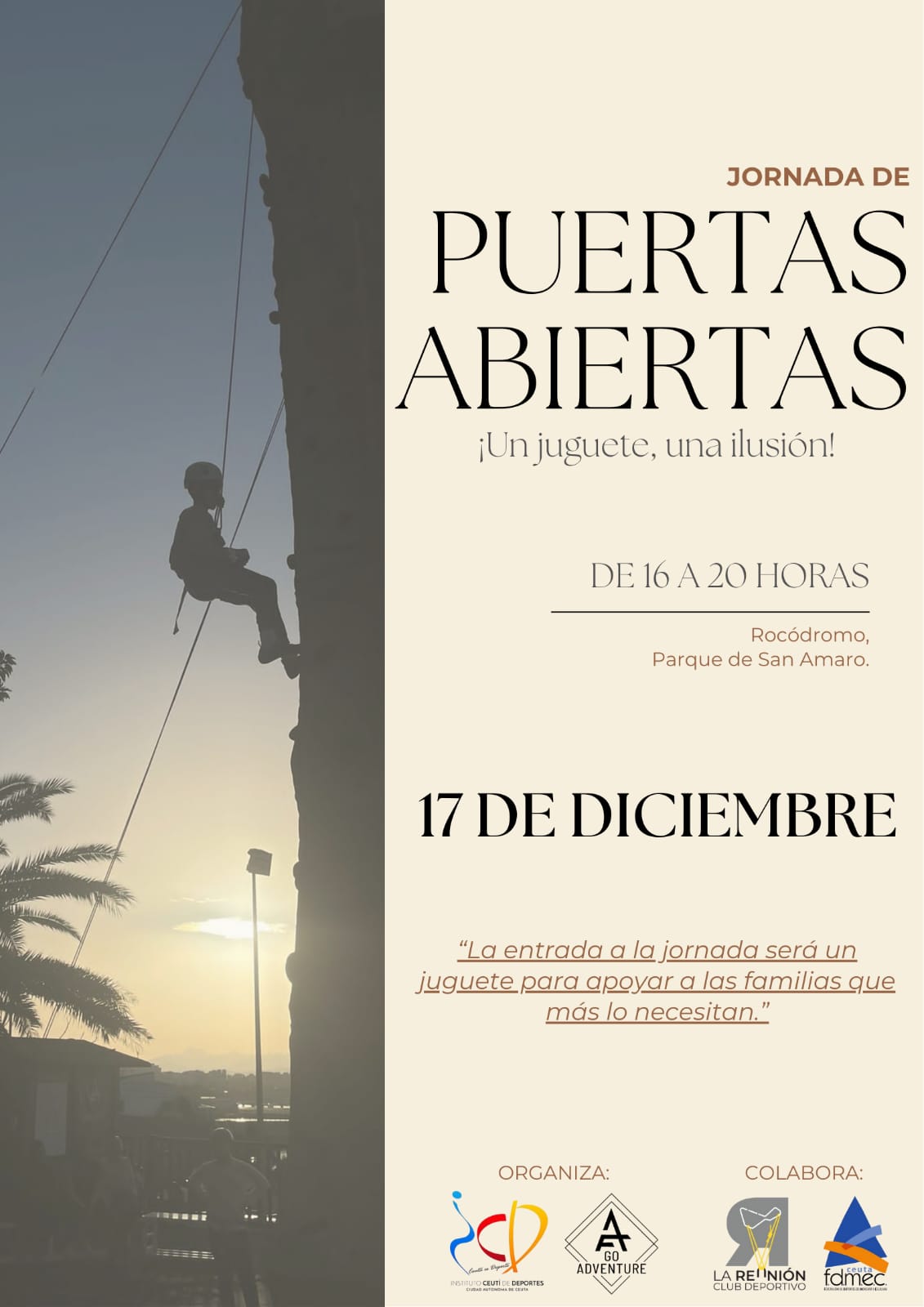 El rocódromo de Ceuta acogerá una jornada solidaria de puertas abiertas