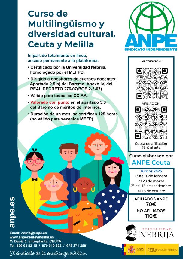 ANPE vuelve a organizar el Curso Multilingüismo y diversidad cultural, Ceuta y Melilla