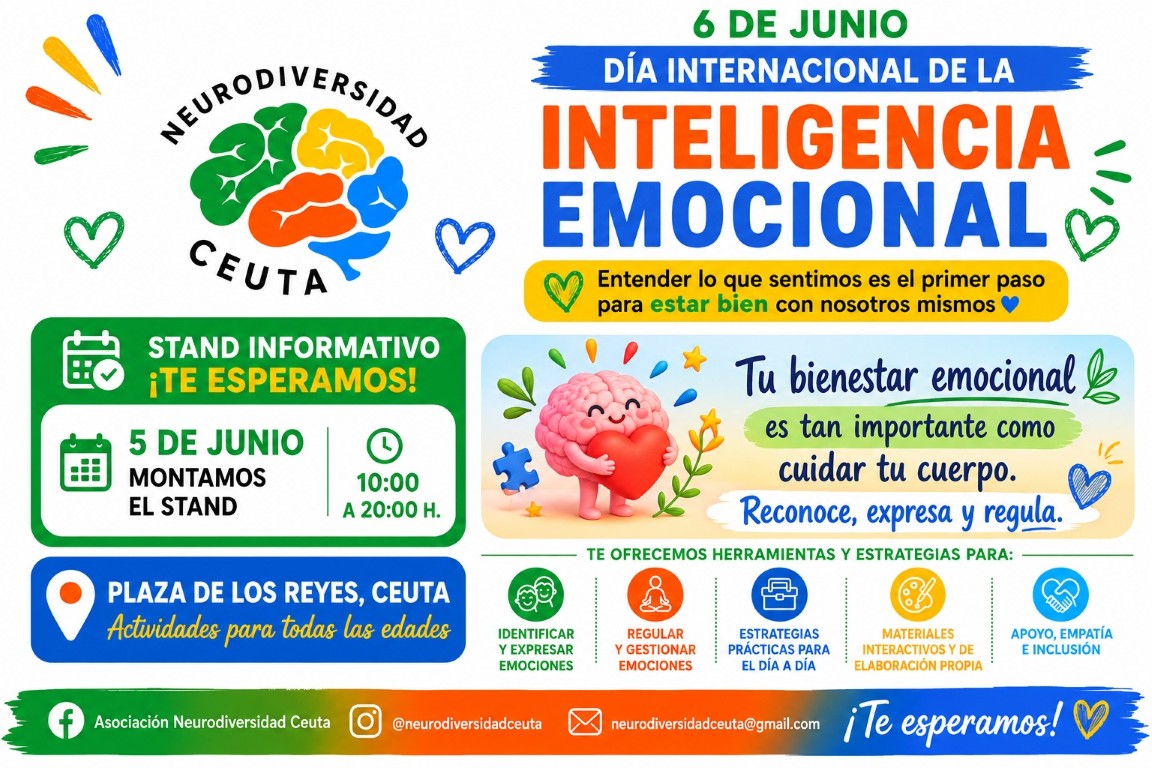 La Asociación Neurodiversidad Ceuta acercará la inteligencia emocional a la ciudadanía con un stand en la Plaza de los Reyes