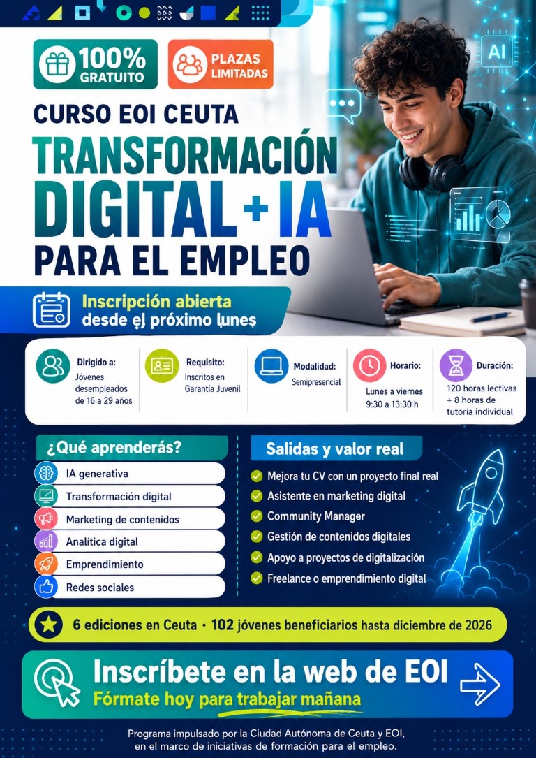 La Ciudad y la EOI impulsan un curso gratuito sobre inteligencia artificial para jóvenes desempleados