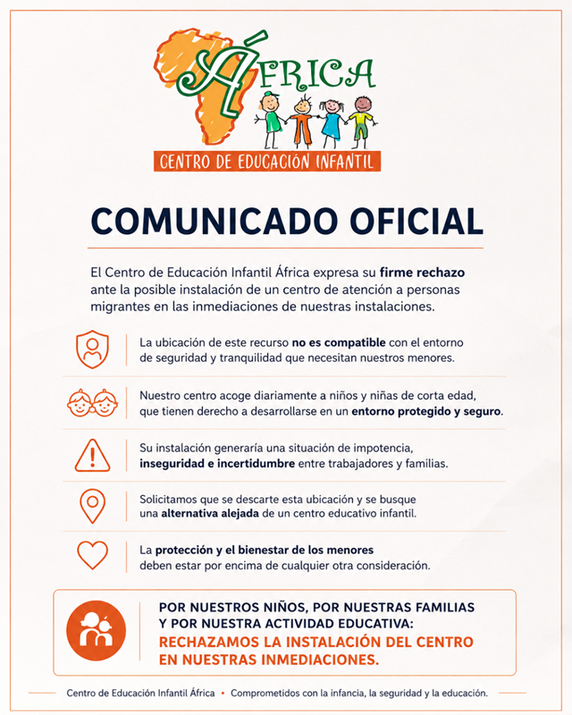 El Centro de Educación Infantil África rechaza la posible instalación de un centro de atención a migrantes junto a sus instalaciones