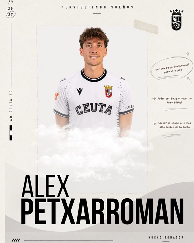 La AD Ceuta FC refuerza su banda derecha con el fichaje de Álex Petxarromán hasta 2027