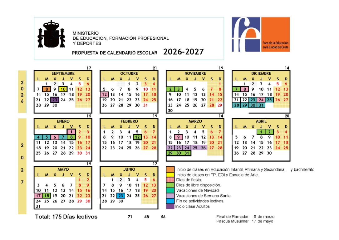 Aprobada la propuesta del calendario escolar del curso 2026-2027