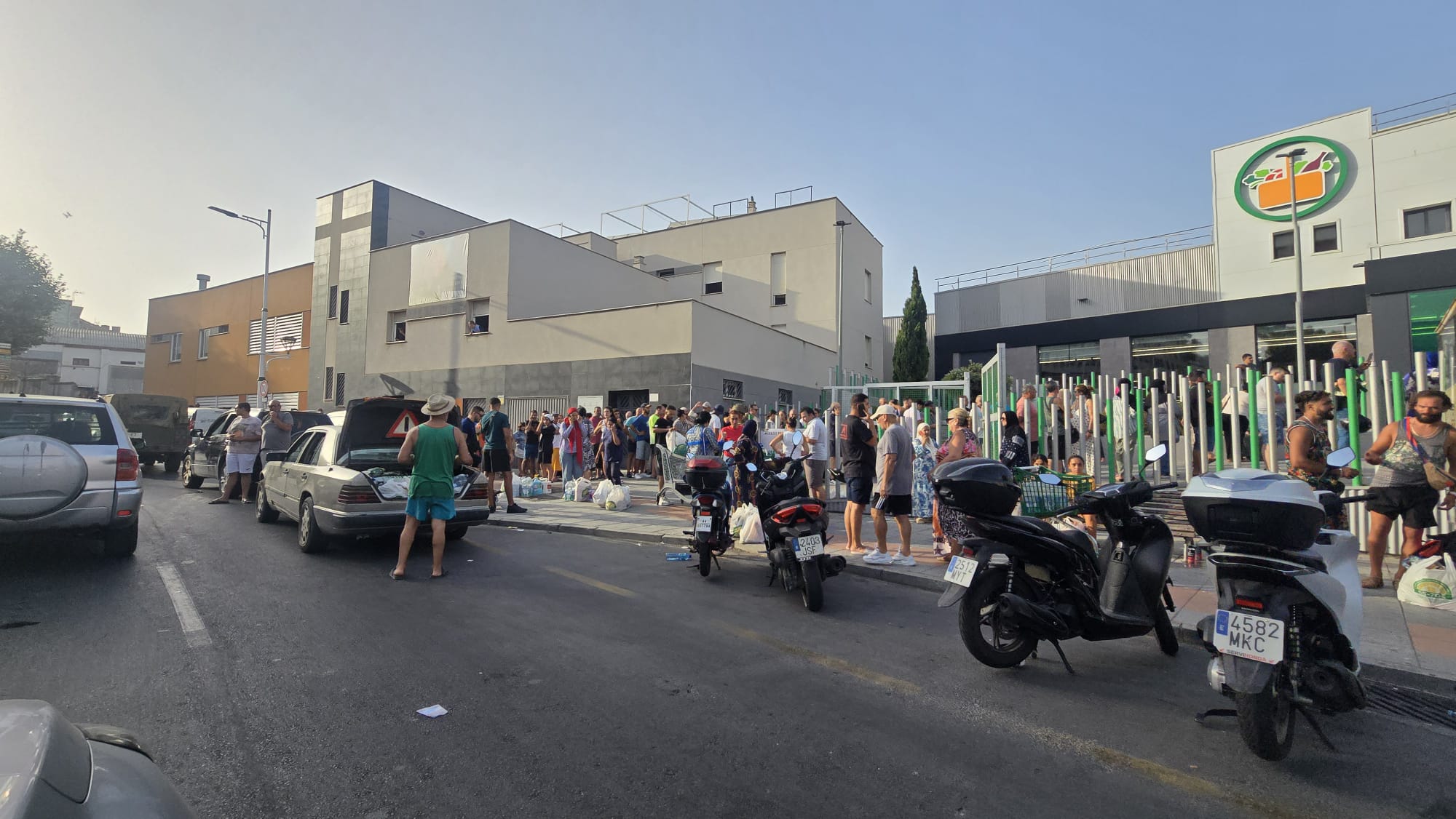 Largas colas en Mercadona en una jornada marcada por el cierre de la mayoría de comercios