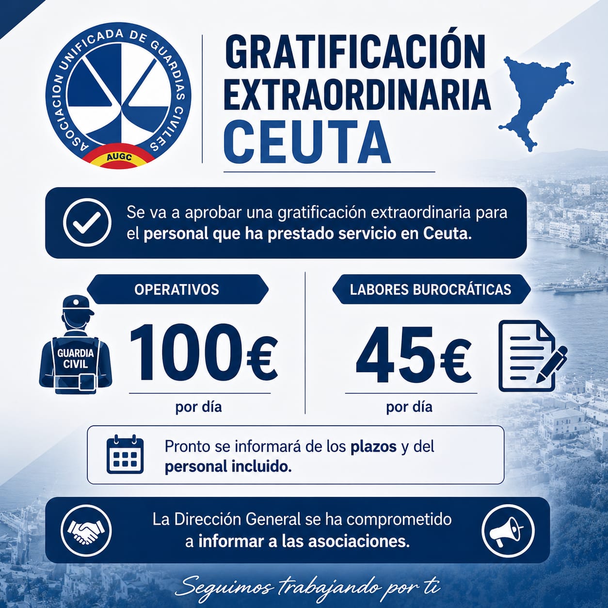 La Guardia Civil abonará una gratificación extraordinaria de hasta 100 euros al personal desplegado en Ceuta
