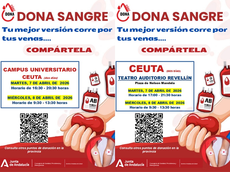 Colectas de sangre en Ceuta los días 7 y 8 de abril en el campus universitario y el teatro Auditorio Revellín