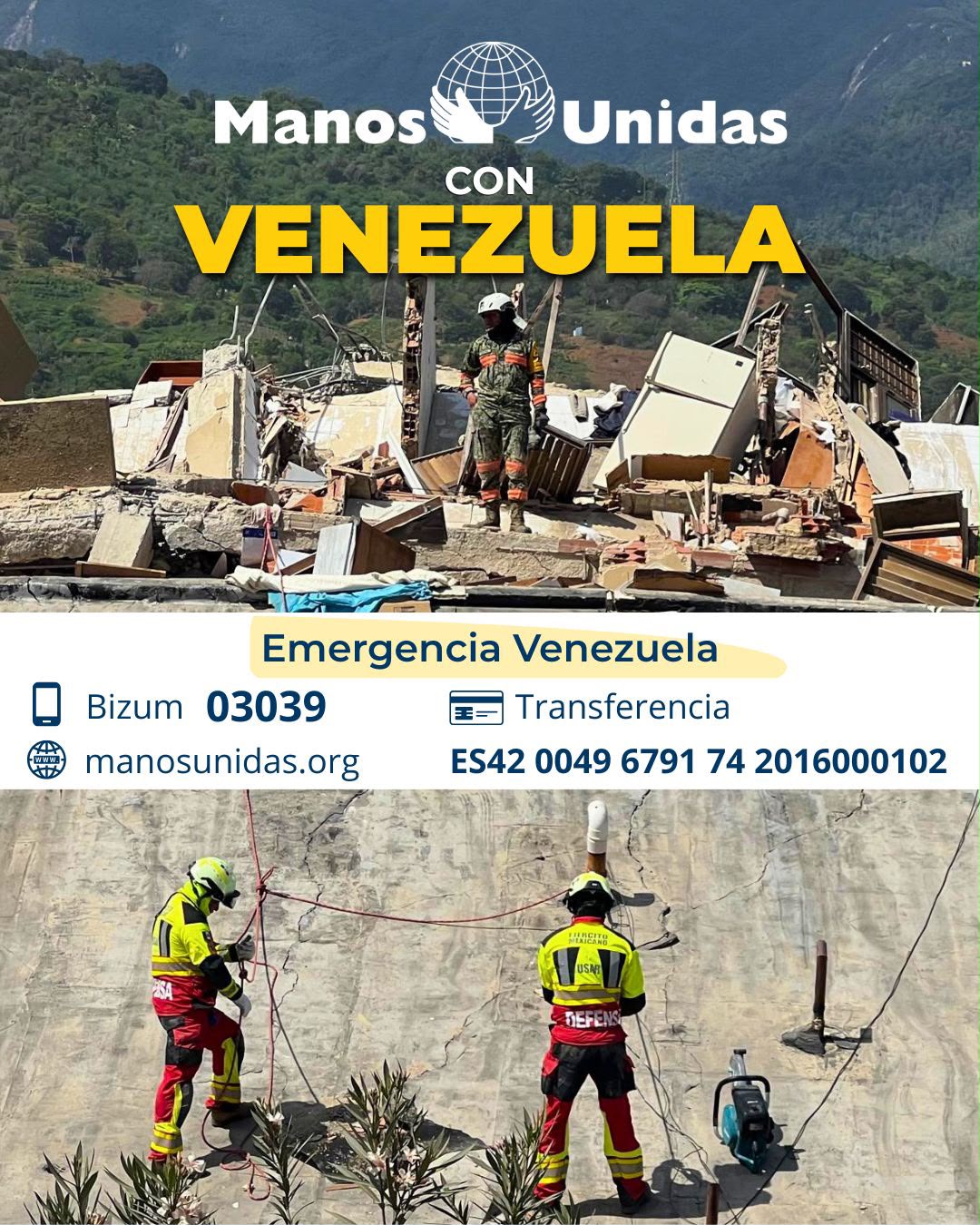Manos Unidas abre una cuenta de emergencia para ayudar a las víctimas de los terremotos en Venezuela